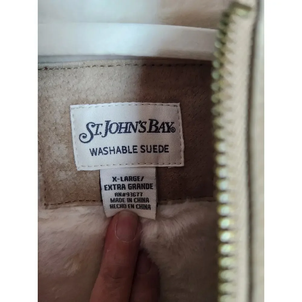 St John's Bay washable suede coat, faux fur lined sx XL hooded tan boho cowgirl - Picture 5 of 9